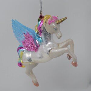 Blown Glass Unicorn Christmas Tree Ornament White Rainbow Verre Holiday 2017